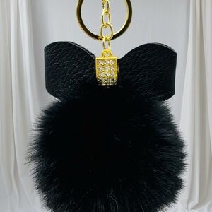 Elegant Black Fur Pom Pom Keychain